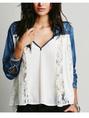 Free People Light Blue Denim Top